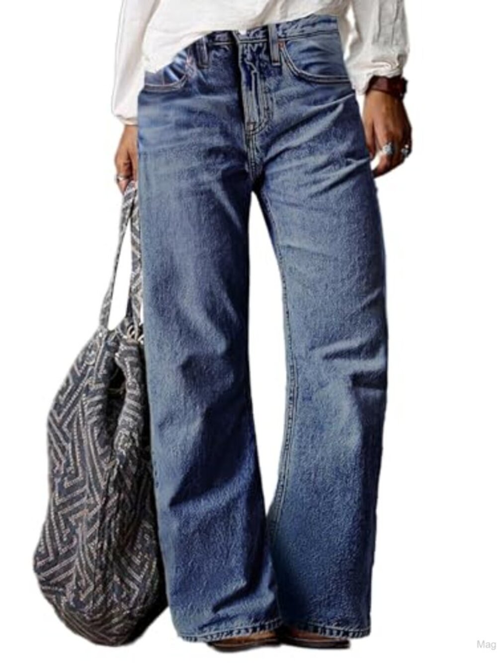 Flamingals Women's Mid Waist Stretchy Straight Leg Jeans